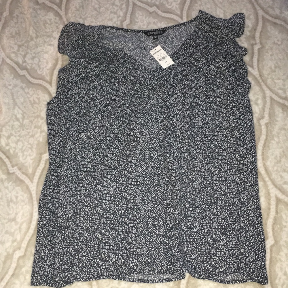 NWT Express shirt Large Black White ruffle sleeves